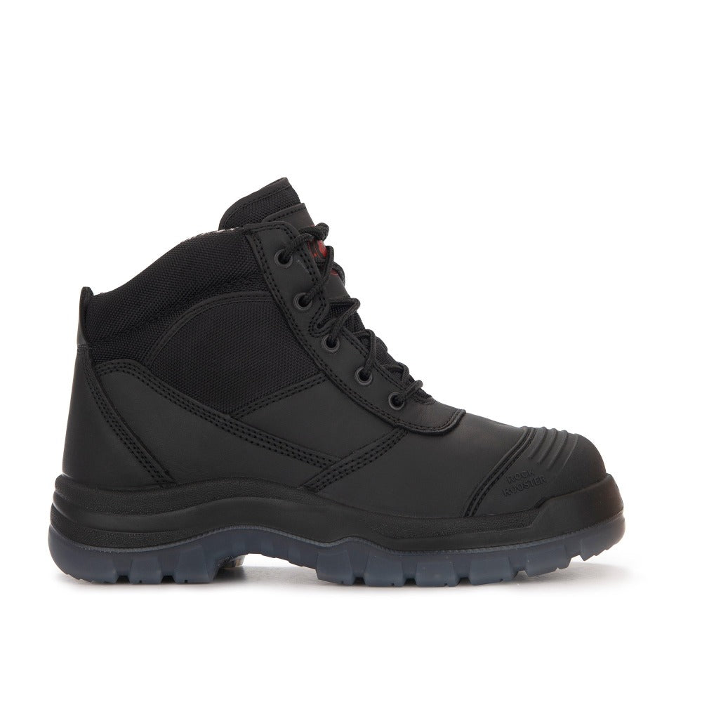 ROCKROOSTER Crisson Black 6 inch Zip sided Steel Toe Leather Work Boots AK050BK – side view