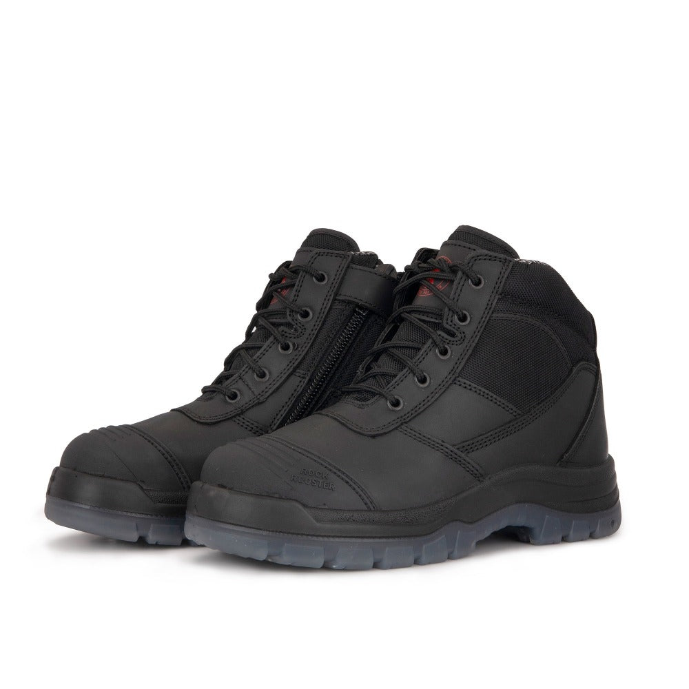 ROCKROOSTER Crisson Black 6 inch Zip sided Steel Toe Leather Work Boots AK050BK – side view