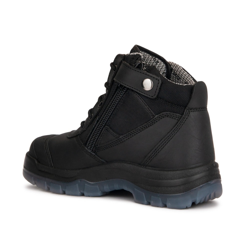 ROCKROOSTER Crisson Black 6 inch Zip sided Steel Toe Leather Work Boots AK050BK – side view