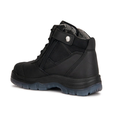 ROCKROOSTER Crisson Black 6 inch Zip sided Steel Toe Leather Work Boots AK050BK