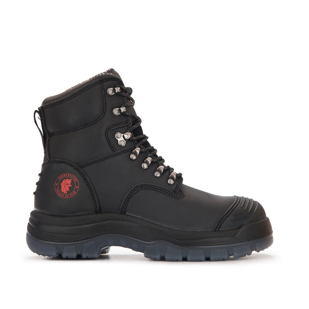 ROCKROOSTER Kensington Black 7 inch Zip-sided Steel Toe Leather Work Boots AK245Z – side view