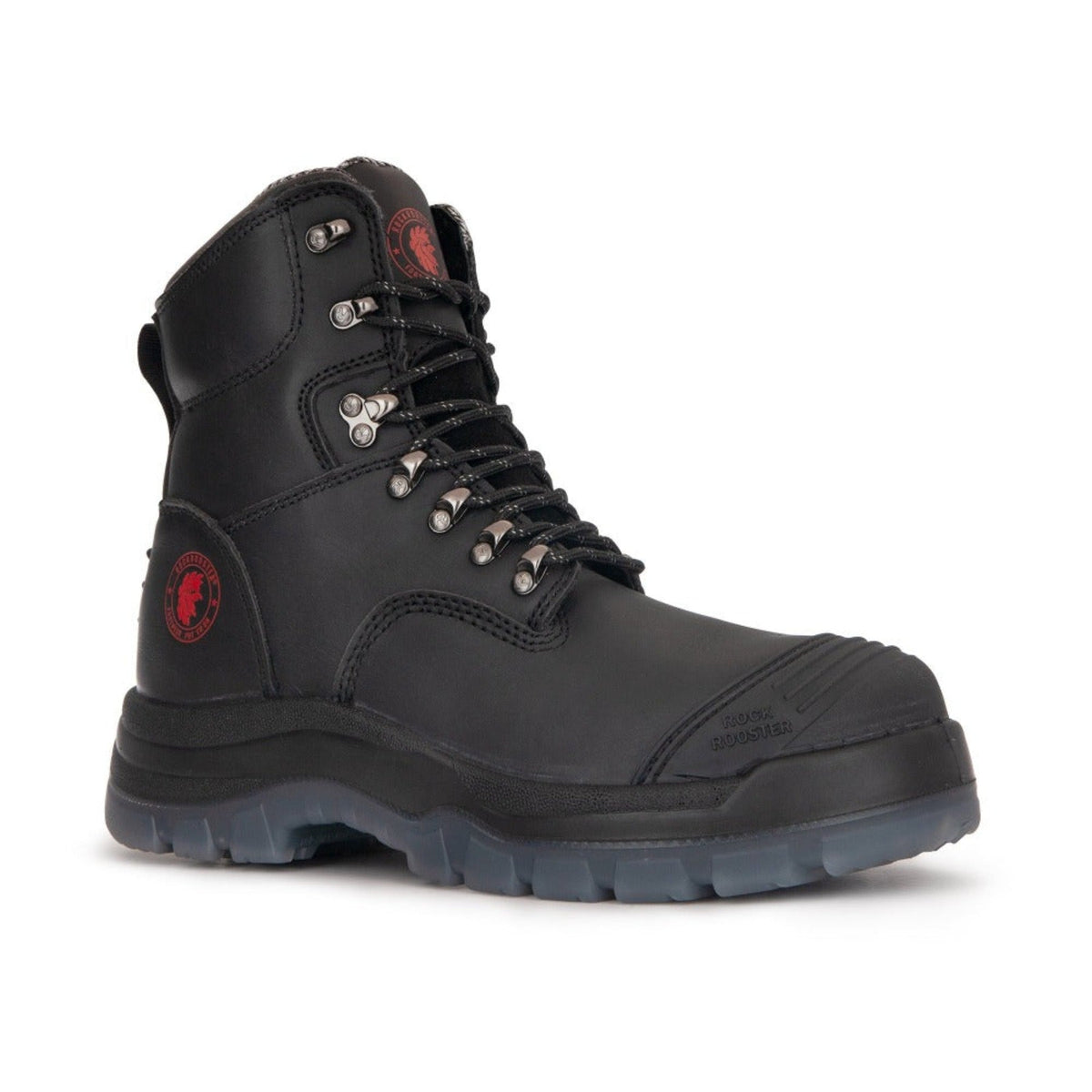 ROCKROOSTER Kensington Black 7 inch Zip-sided Steel Toe Leather Work Boots AK245Z – side view