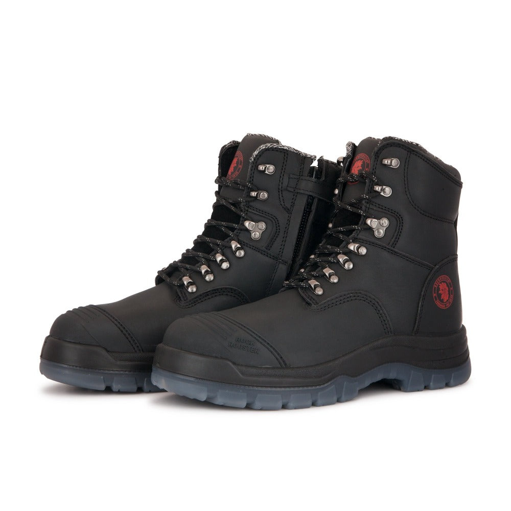 ROCKROOSTER Kensington Black 7 inch Zip-sided Steel Toe Leather Work Boots AK245Z – side view