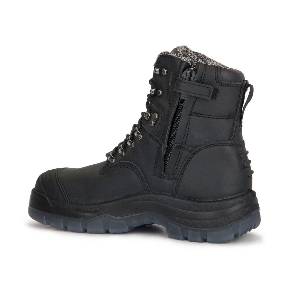 ROCKROOSTER Kensington Black 7 inch Zip-sided Steel Toe Leather Work Boots AK245Z – side view