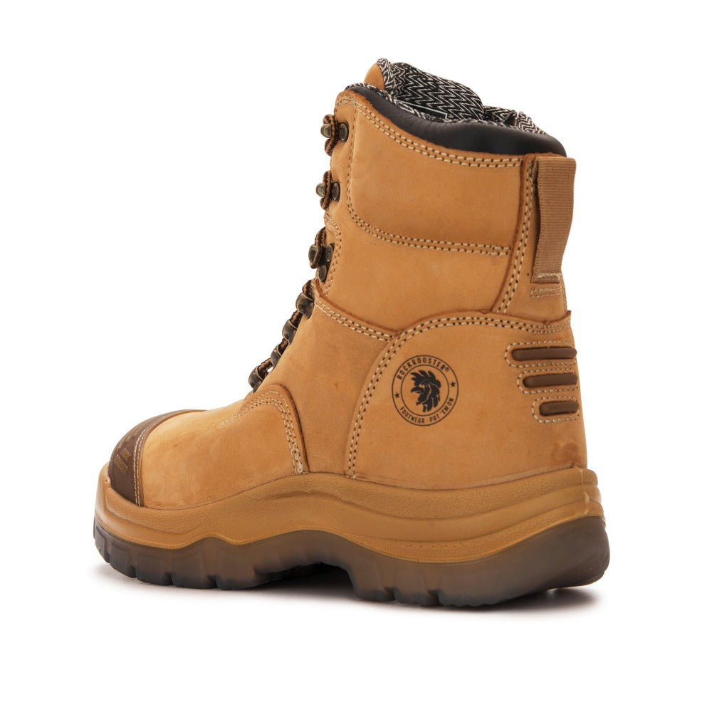 ROCKROOSTER Kimberly Tan 7 inch Zip-sided Steel Toe Leather Work Boots AK232Z – side view