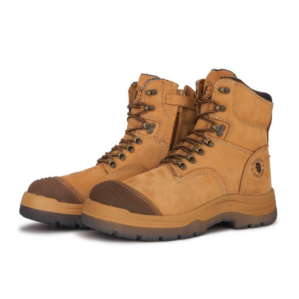 ROCKROOSTER Kimberly Tan 7 inch Zip-sided Steel Toe Leather Work Boots AK232Z – side view