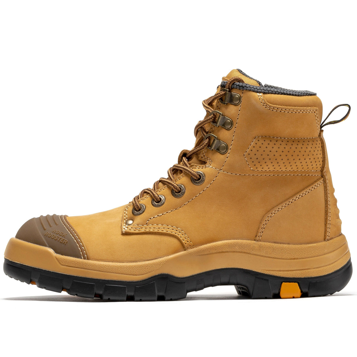 ROCKROOSTER Madison Tan 6 inch Zip-sided Steel Toe Leather Work Boots AK052 – side view