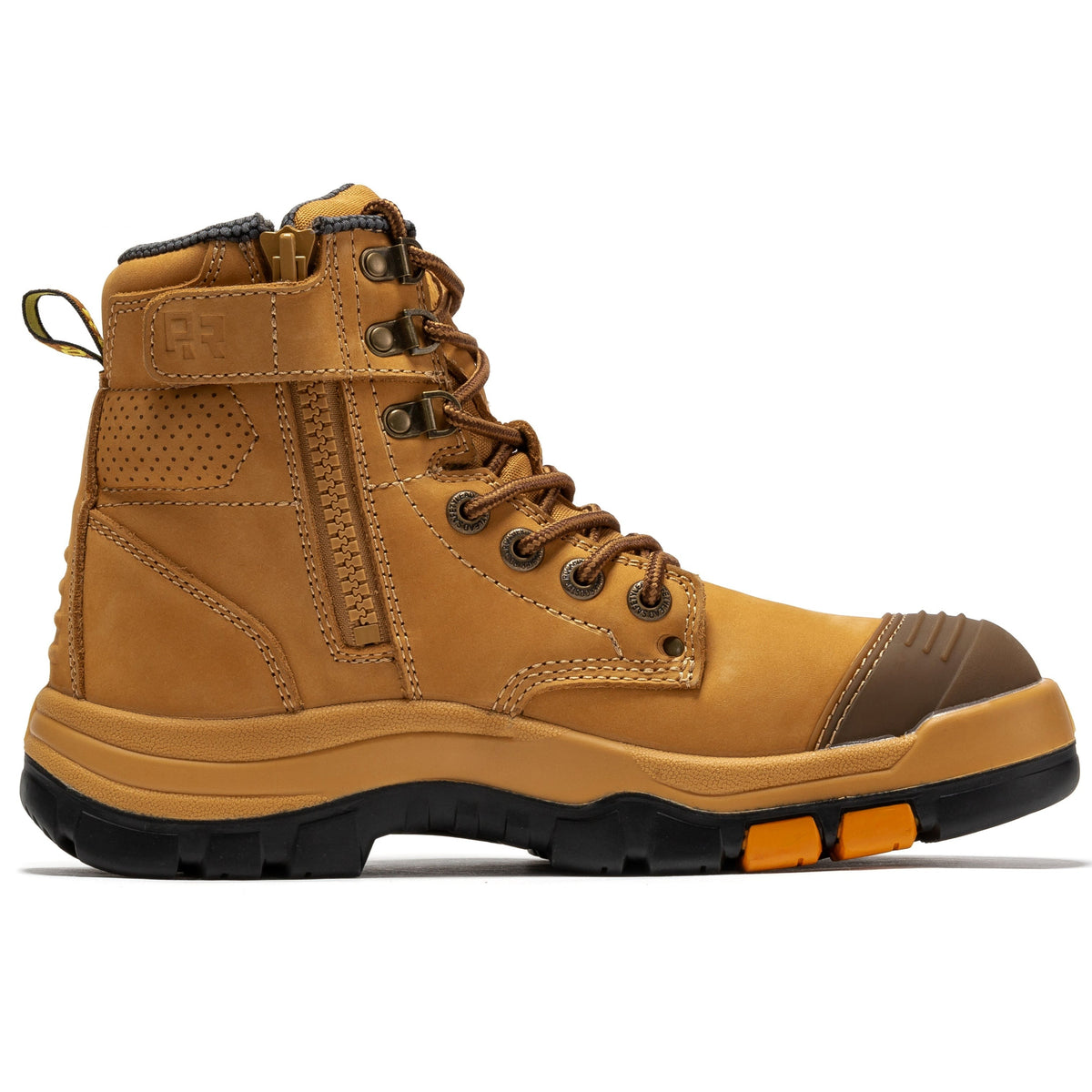 ROCKROOSTER Madison Tan 6 inch Zip-sided Steel Toe Leather Work Boots AK052 – side view