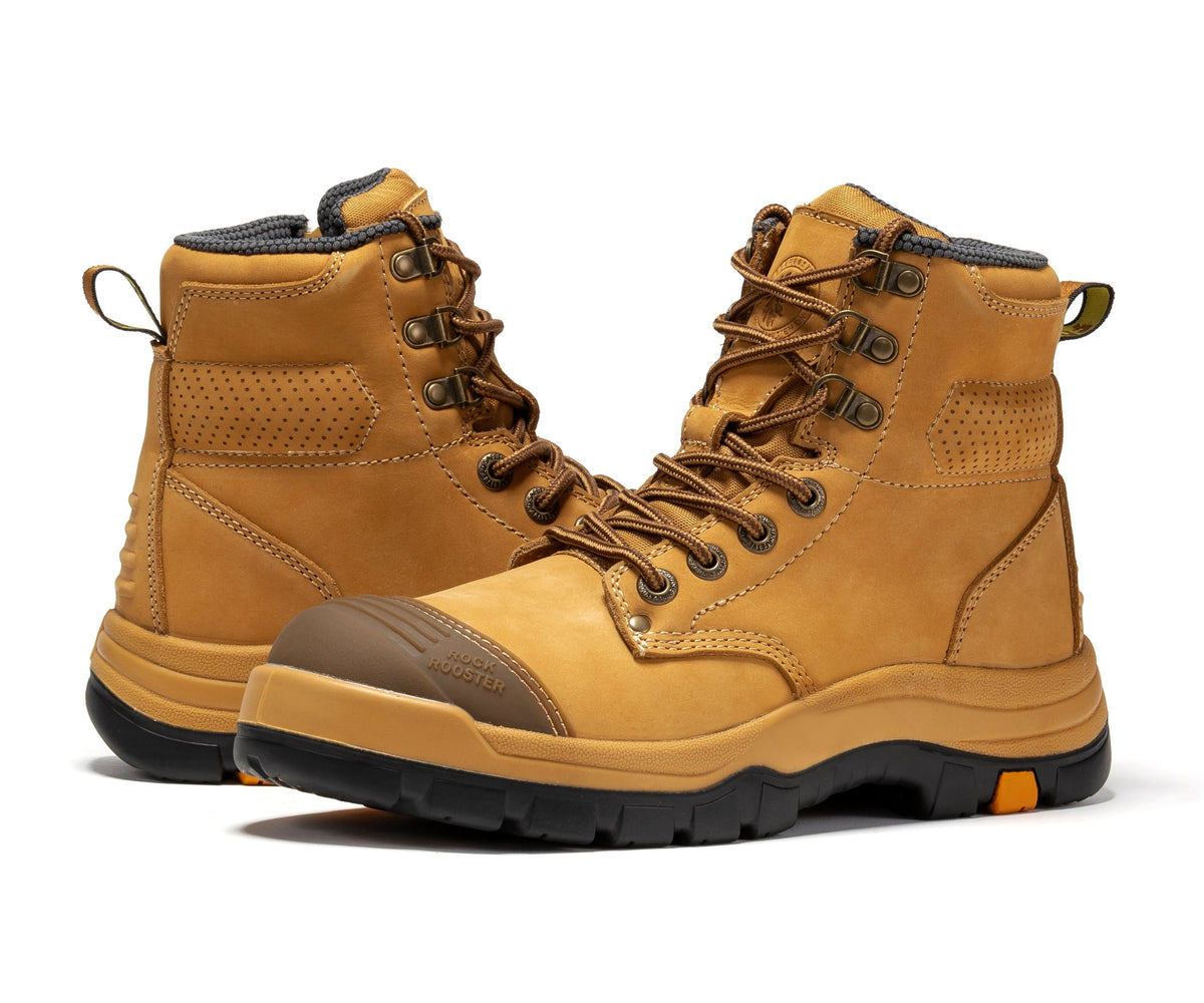 ROCKROOSTER Madison Tan 6 inch Zip-sided Steel Toe Leather Work Boots AK052 – side view