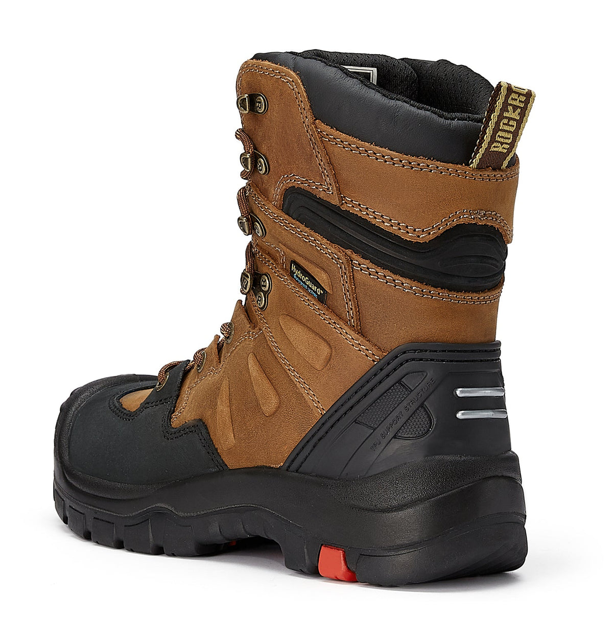 ROCKROOSTER Woodland Men's 8 inch Brown Work Boots, Composite Toe, Slip Resistant, Electrical Hazard Protection, Rubber