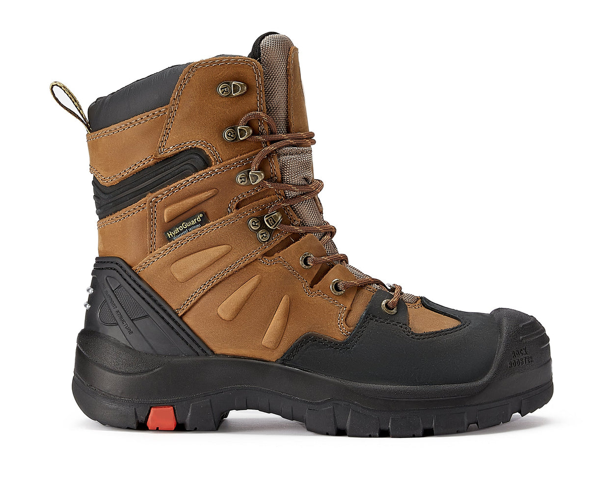 ROCKROOSTER Woodland Men's 8 inch Brown Work Boots, Composite Toe, Slip Resistant, Electrical Hazard Protection, Rubber