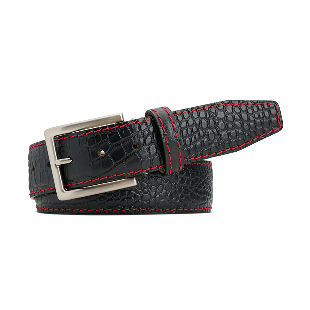 Black Mock Croc Leather Belt