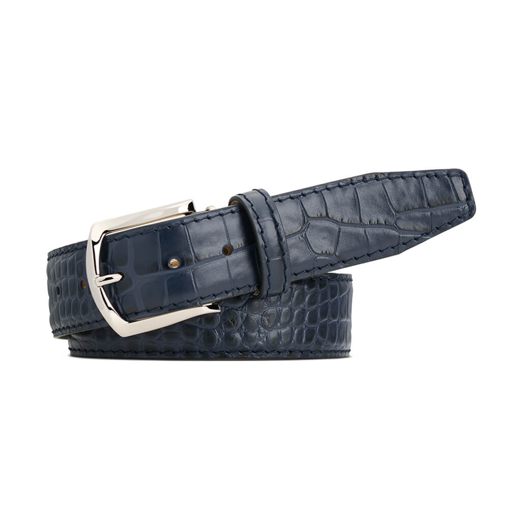 Navy Mock Croc Leather Belt