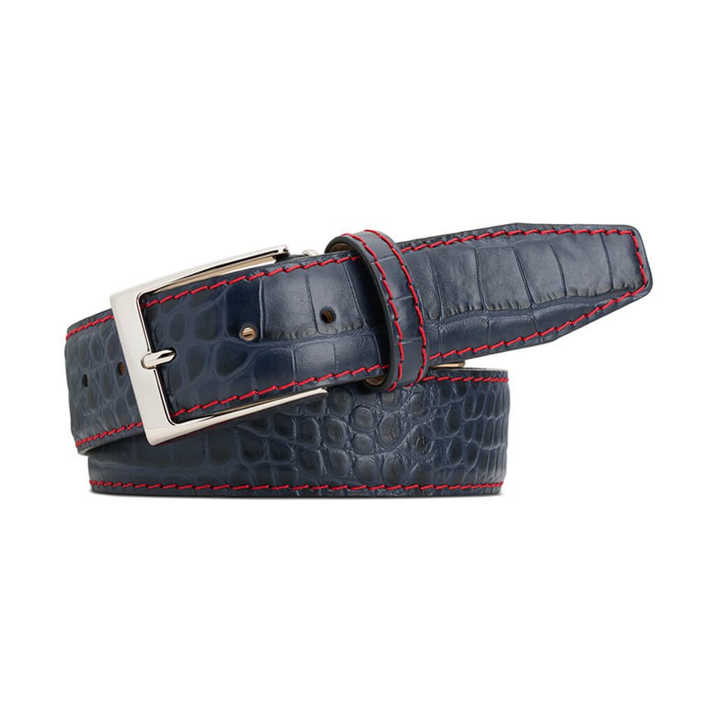 Navy Mock Croc Leather Belt