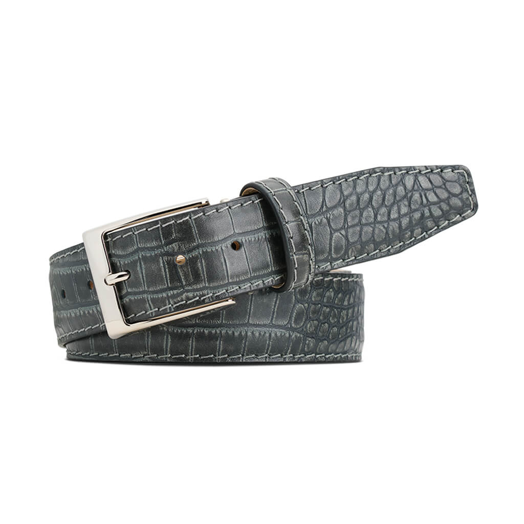 Platinum Mock Croc Leather Belt