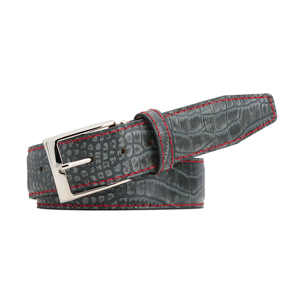 Platinum Mock Croc Leather Belt