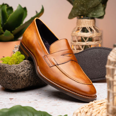 Zelli Italia 15-400-CML ROMA Hand Burnished Calfskin Penny Loafer Camel Bottom View