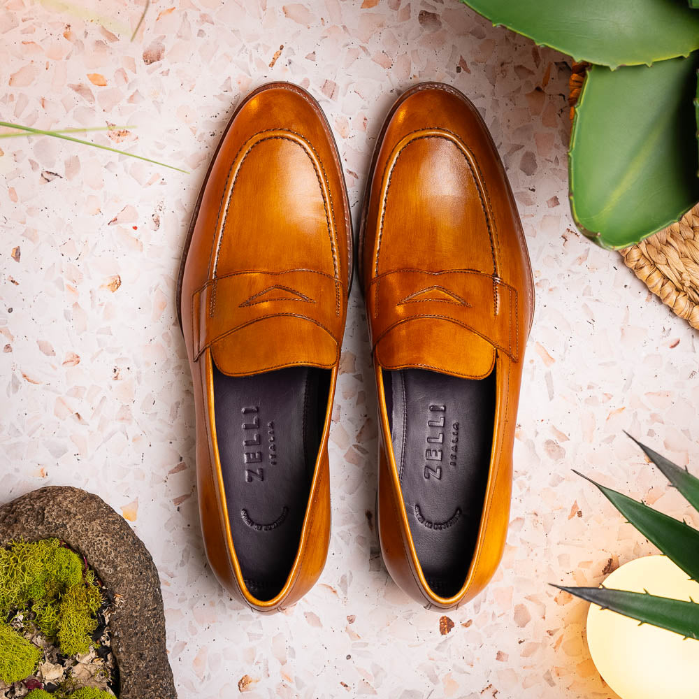 Zelli Italia 15-400-CML ROMA Hand Burnished Calfskin Penny Loafer Camel View 10