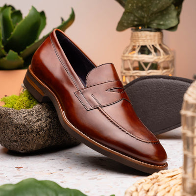 Zelli Italia 15-400-CGN ROMA Hand Burnished Calfskin Penny Loafer Cognac Bottom View