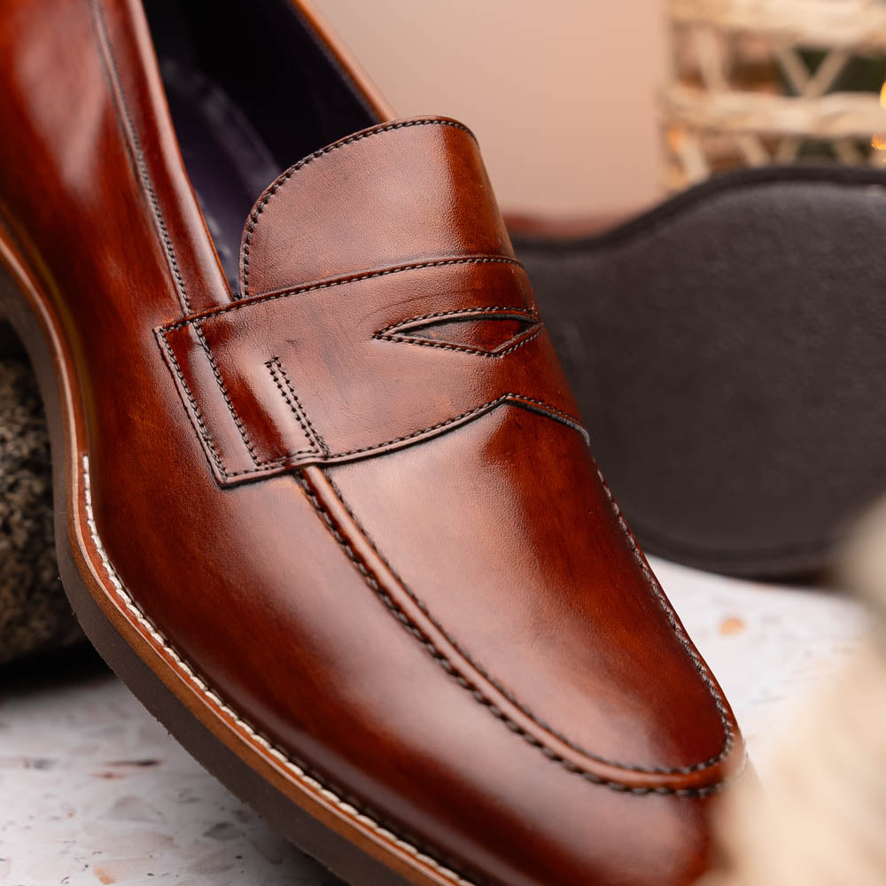 Zelli Italia 15-400-CGN ROMA Hand Burnished Calfskin Penny Loafer Cognac Lifestyle View