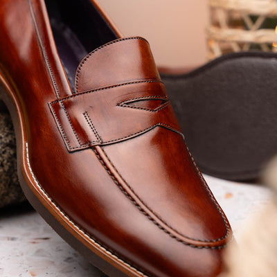 Zelli Italia 15-400-CGN ROMA Hand Burnished Calfskin Penny Loafer Cognac Lifestyle View