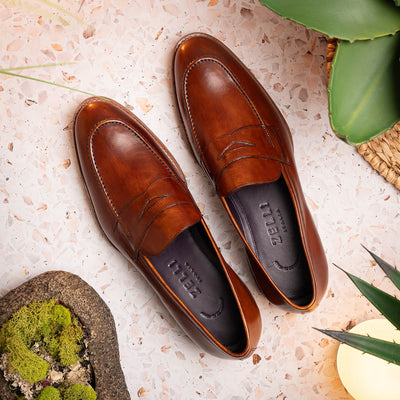 Zelli Italia 15-400-CGN ROMA Hand Burnished Calfskin Penny Loafer Cognac View 10