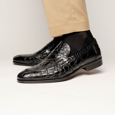 Zelli Italia 11-201-BKM ROMA Crocodile Penny Loafer, Black Lifestyle View