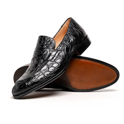 Zelli Italia 11-201-BKM ROMA Crocodile Penny Loafer, Black Side View