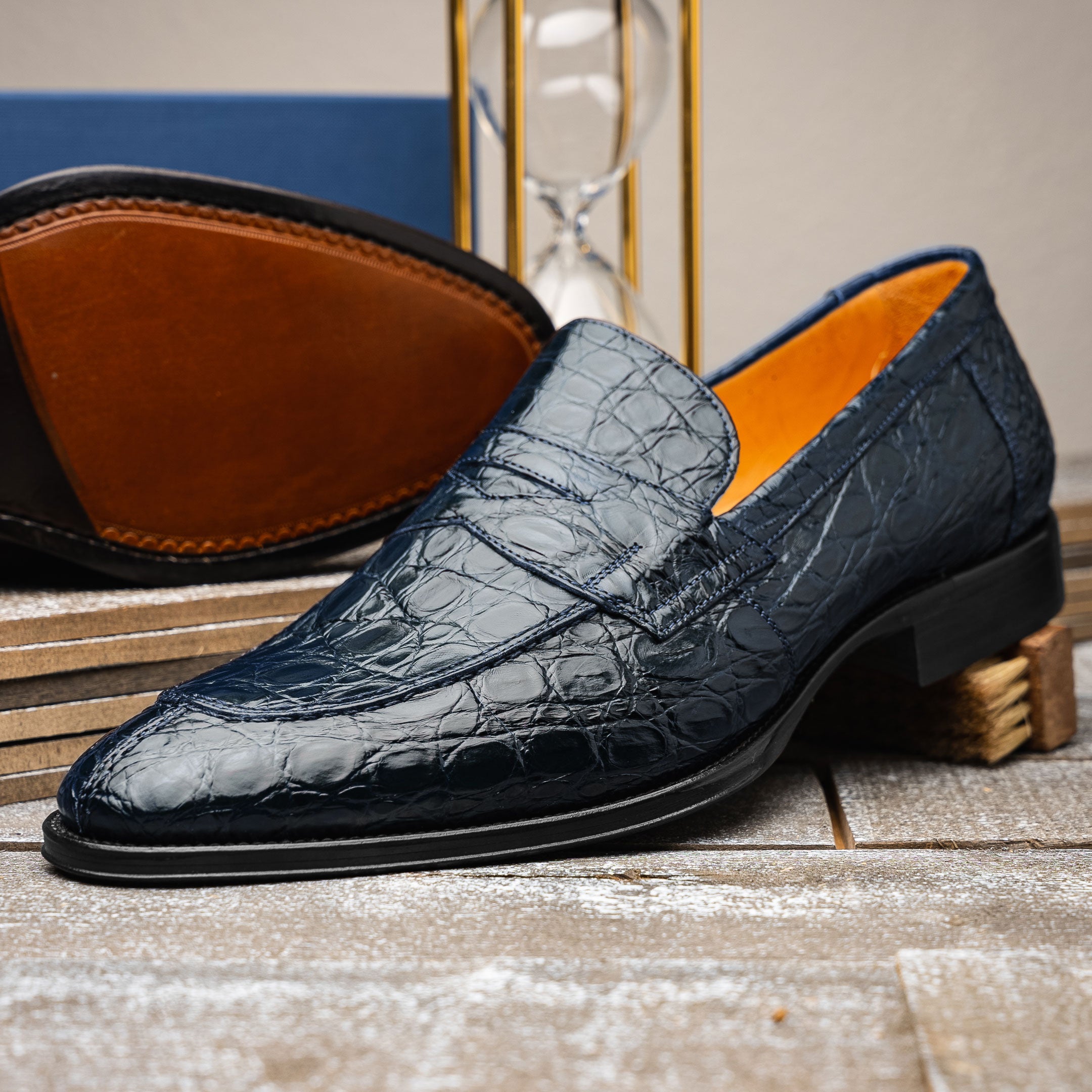 Zelli Italia 11-201-NVY ROMA Crocodile Penny Loafer, Navy View 13