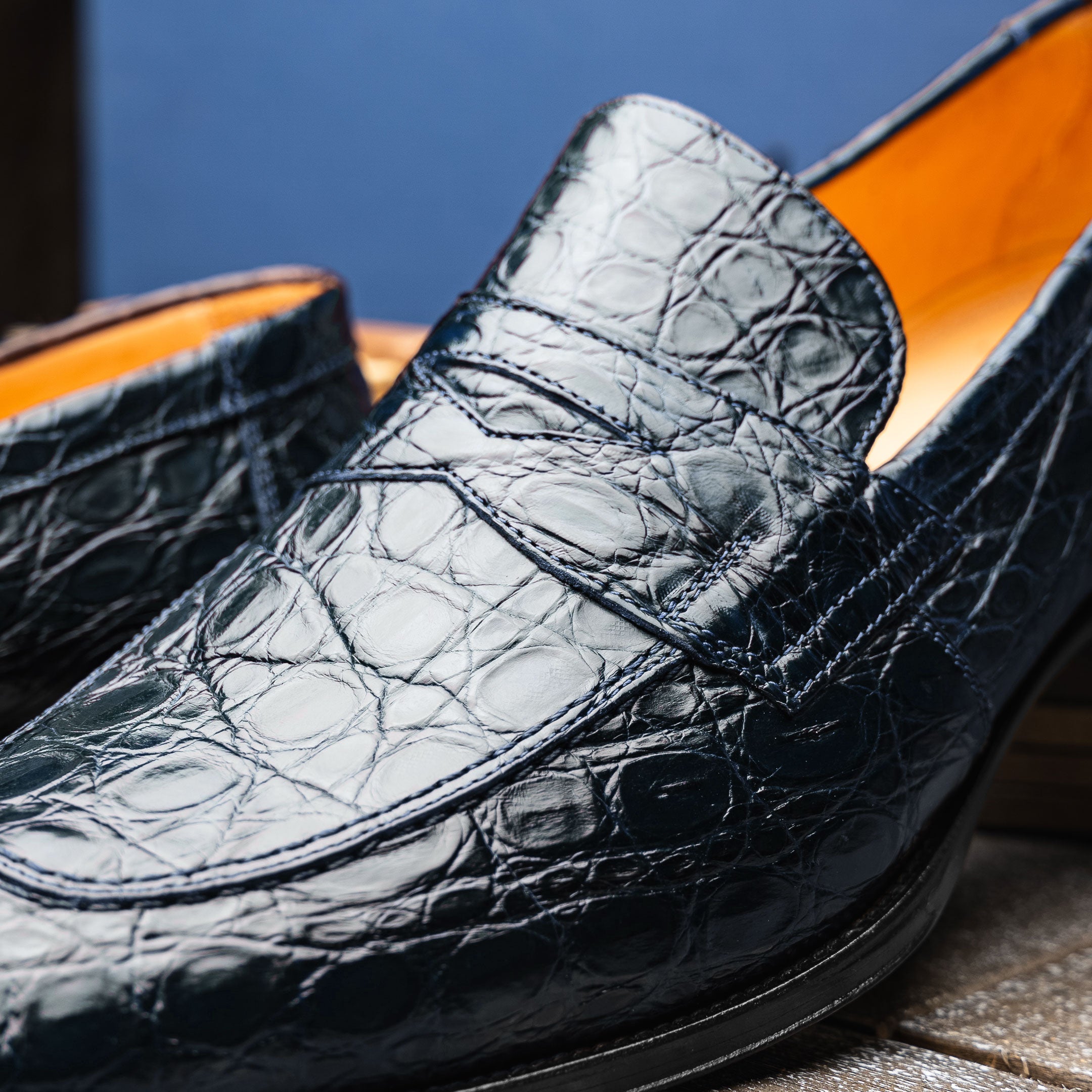 Zelli Italia 11-201-NVY ROMA Crocodile Penny Loafer, Navy View 15