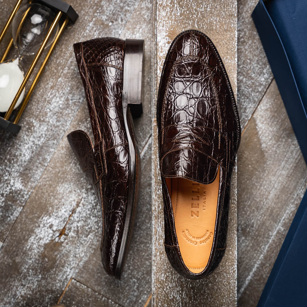 Zelli Italia 11-201-NIC ROMA Crocodile Penny Loafer, Nicotine View 9