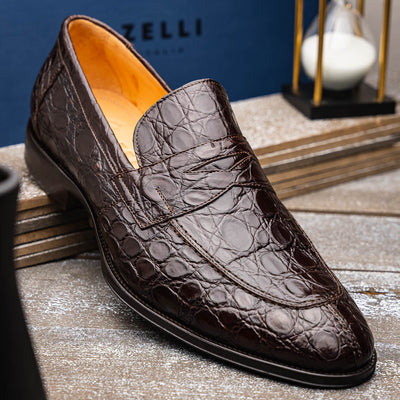 Zelli Italia 11-201-NIC ROMA Crocodile Penny Loafer, Nicotine View 10
