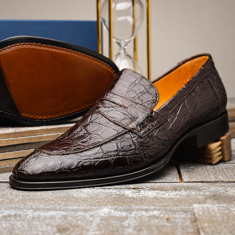 Zelli Italia 11-201-NIC ROMA Crocodile Penny Loafer, Nicotine View 11