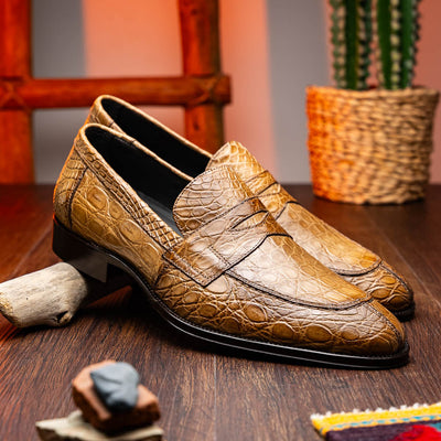 Zelli Italia 11-201-TPE ROMA Crocodile Penny Loafer, Taupe Lifestyle View