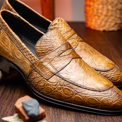 Zelli Italia 11-201-TPE ROMA Crocodile Penny Loafer, Taupe View 9