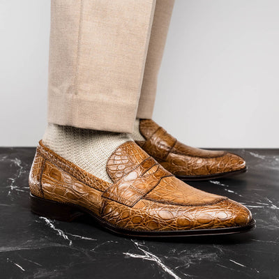 Zelli Italia 11-201-TPE ROMA Crocodile Penny Loafer, Taupe View 11