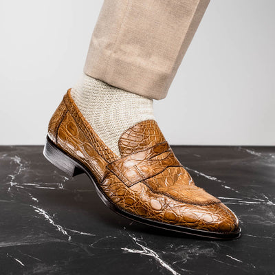 Zelli Italia 11-201-TPE ROMA Crocodile Penny Loafer, Taupe View 12