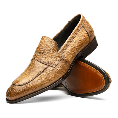 Zelli Italia 11-201-TPE ROMA Crocodile Penny Loafer, Taupe Side View