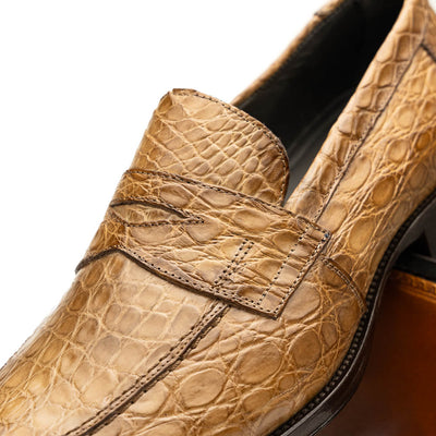 Zelli Italia 11-201-TPE ROMA Crocodile Penny Loafer, Taupe Angled View