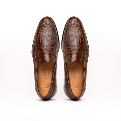 Zelli Italia 11-201-CGM ROMA Crocodile Penny Loafer, Cognac Side View