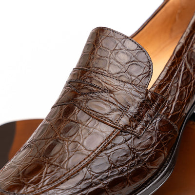 Zelli Italia 11-201-CGM ROMA Crocodile Penny Loafer, Cognac Angled View