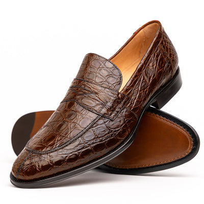 Zelli Italia 11-201-CGM ROMA Crocodile Penny Loafer, Cognac Back View