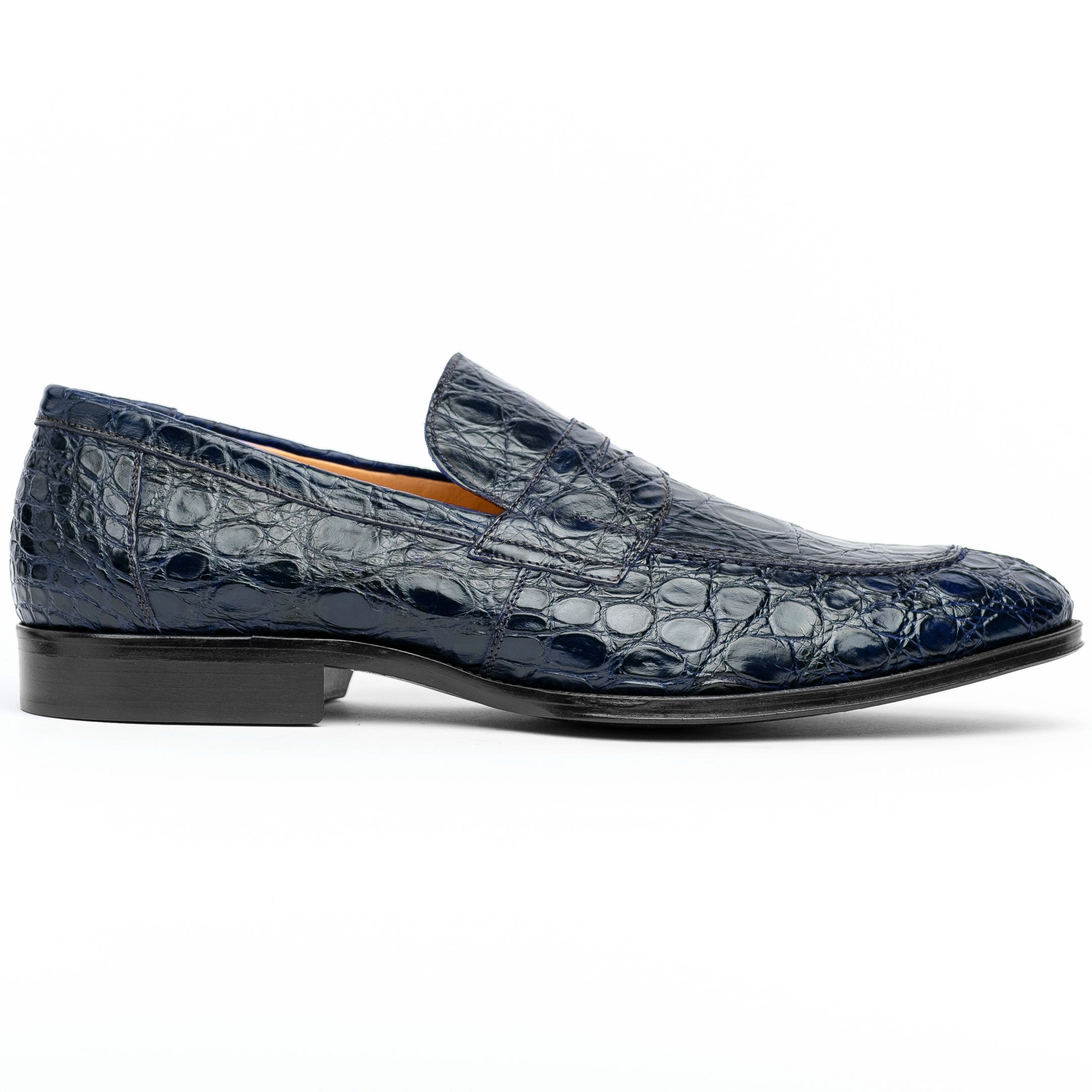 Zelli Italia 11-201-NVY ROMA Crocodile Penny Loafer, Navy Front View
