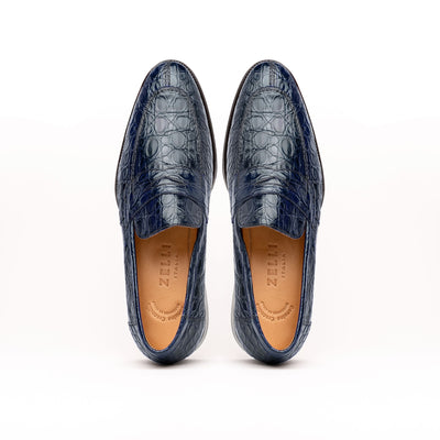 Zelli Italia 11-201-NVY ROMA Crocodile Penny Loafer, Navy Back View