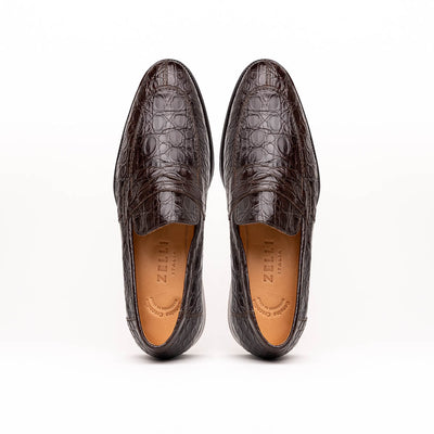 Zelli Italia 11-201-NIC ROMA Crocodile Penny Loafer, Nicotine Side View