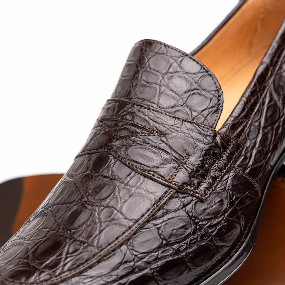 Zelli Italia 11-201-NIC ROMA Crocodile Penny Loafer, Nicotine Angled View