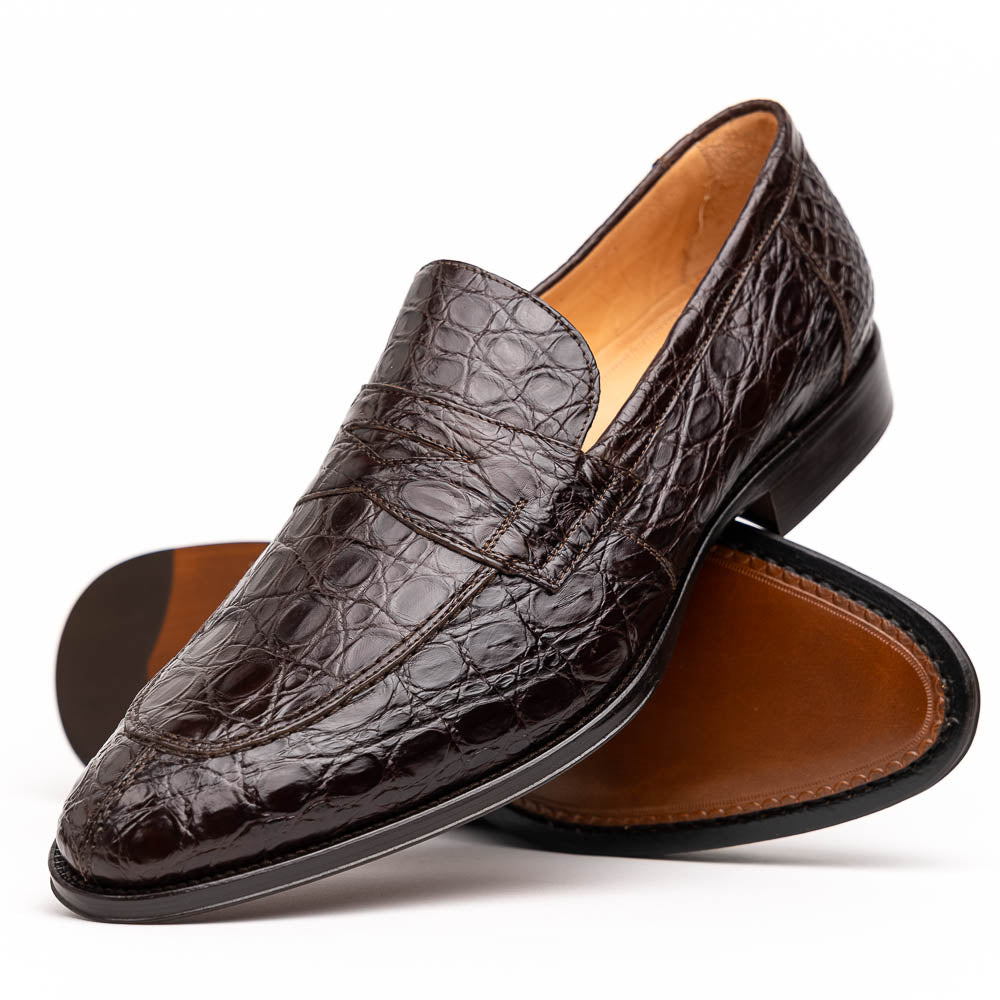 Zelli Italia 11-201-NIC ROMA Crocodile Penny Loafer, Nicotine Back View