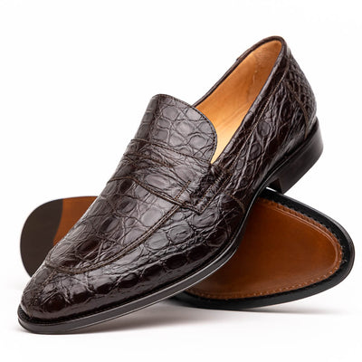Zelli Italia 11-201-NIC ROMA Crocodile Penny Loafer, Nicotine Back View