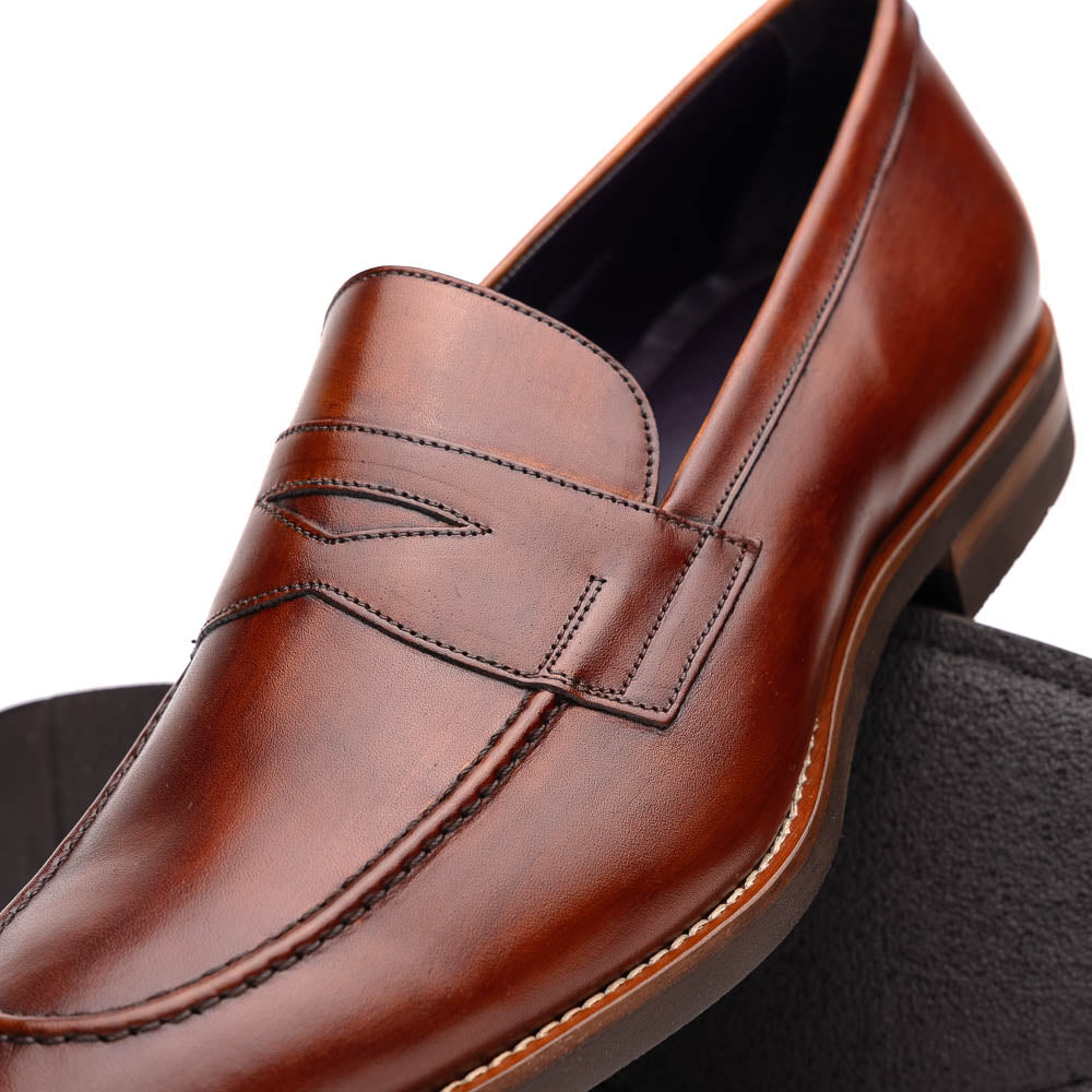 Zelli Italia 15-400-CGN ROMA Hand Burnished Calfskin Penny Loafer Cognac Angled View