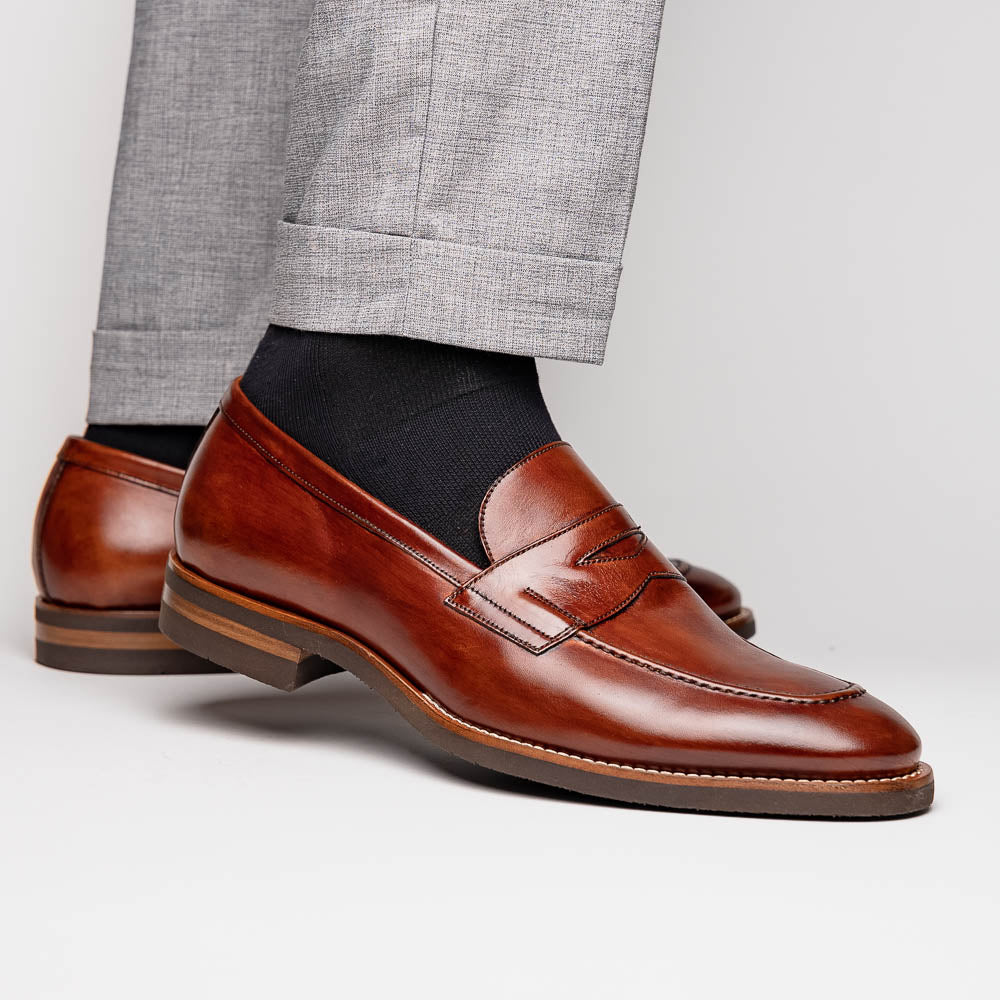 Zelli Italia 15-400-CGN ROMA Hand Burnished Calfskin Penny Loafer Cognac View 11